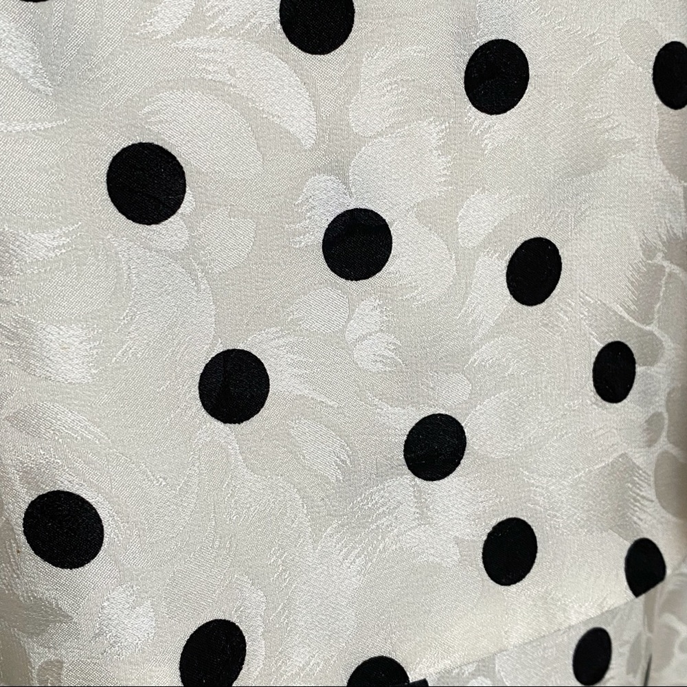 Vintage 1980’s SCAASI Boutique white black polka dot ruffle button up back dress - Picture 12 of 16